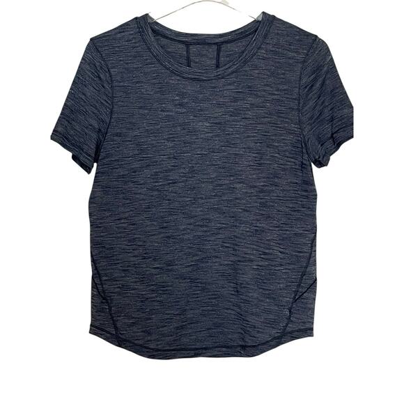 Lululemon Tech Short Sleeve Tee Shirt Blue Heathered Size 6 Stretch Semi Sheer - Picture 1 of 7